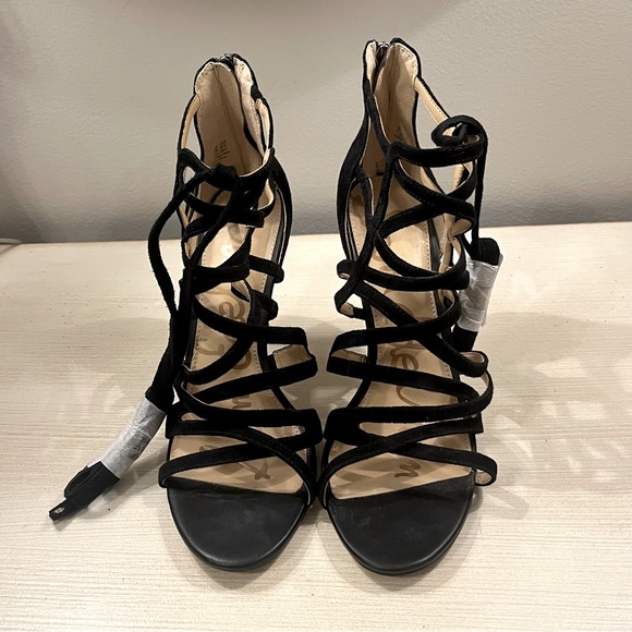 2/$60 SAM EDELMAN Black Alba Suede Heels 9.5 9 1/5 NEW - Picture 4 of 8